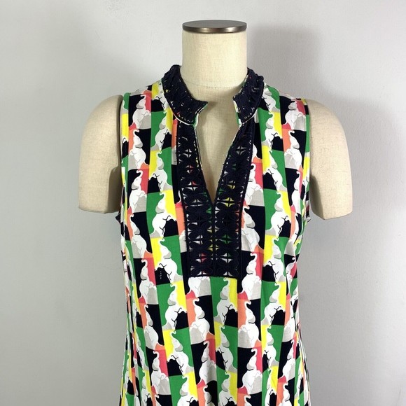 Crown and Ivy size medium Shift Dress Elephant green coral blue V-neck - Picture 2 of 8